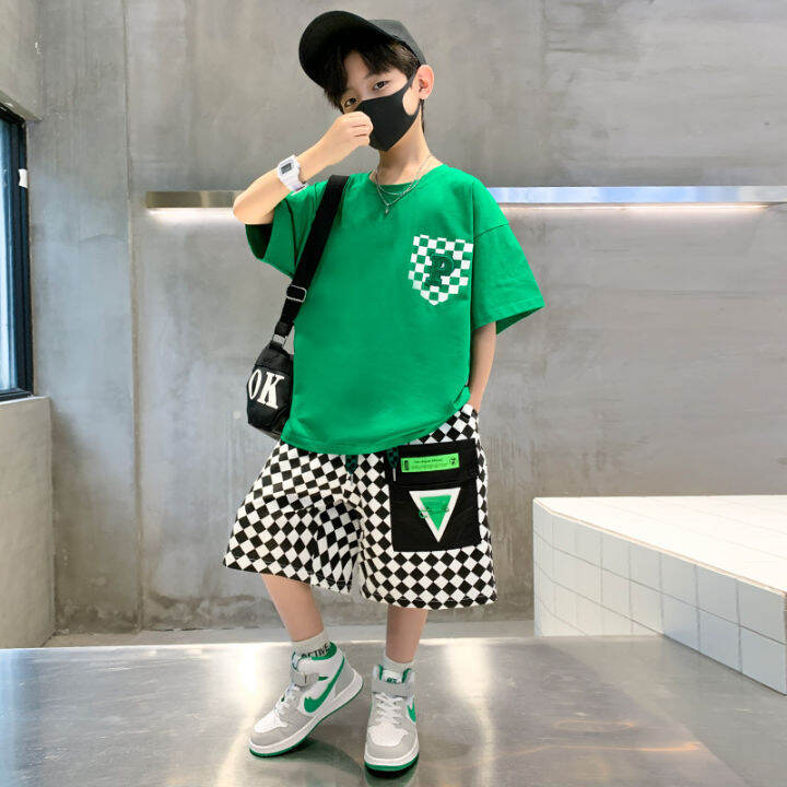 tumama-kids-boys-summer-five-point-pants-set-2023-new-mid-sized-big-boy-fashionable-t-shirt-shorts-korean-version-two-piece-set-trend