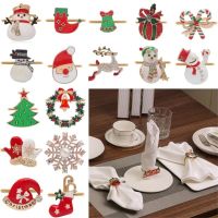 [Christmas Products]Christmas Napkin Rings Metal Xmas Tree Elk Wreath Jingle Bell Diamond Shiny Napkin Rings Bow for Christmas Kitchen Table Decors