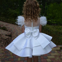 White Elegant Dress,Knee Length Gown for Baby Birthday Party,Wedding Party Dress for Girl,Summer Sleeveless Dress