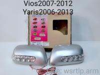 ส่งฟรีฝาครอบกระจกมองข้าง Vios2007 ถึง 2012, Yaris 2006 ถึง 2013, Altis 2008 ถึง2013 สีบรอนเงิน ไฟหรี่สีน้ำเงิน ไฟเลี้ยวสีส้ม