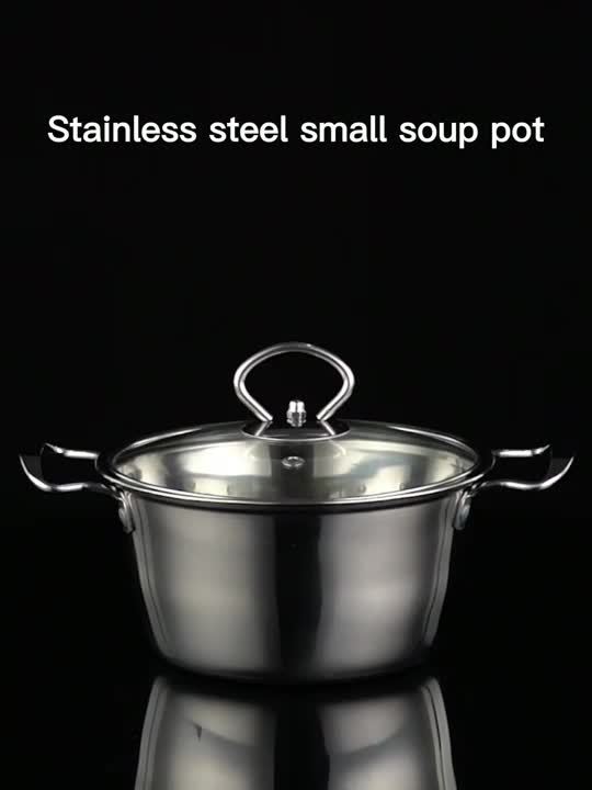 1Pc Small Soup Pot with cover Stainless Steel Two-ears Cookware Household  Kitchen Vegetable Salad Bowl Cooking Saucepan Milk Pot