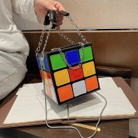 {Baozhihui}กระเป๋าถือขนาดเล็กสำหรับผู้หญิง Rubik 39; S Cube Design Women Purse Square Handbag Mini With Metal Chain Leather Crossbody Bag