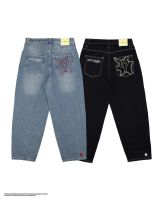 Embroidery Straight Wide-Leg Jeans Mens And Womens Streetwear 2023 New Harajuku Letters Casual Simple Baggy Jeans Y2k Pants