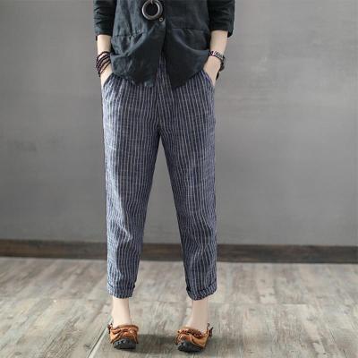 (จัดส่งฟรี)ZANZEA Women Plus Size Pants Striped Office OL High Waist Pencil Trousers