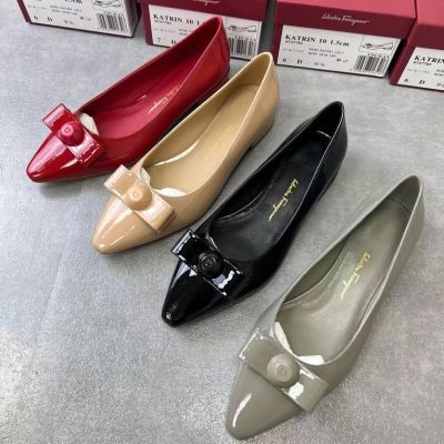 2023 new FG Vara Series Four Colors Bowknot Cow Patent Leather Fashionable Ballet Flat Shoes