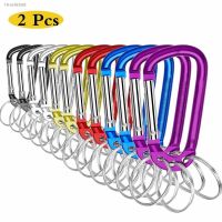 ►㍿ 2Pcs Carabiner Clip Keychain Aluminum Alloy D Shape Multifunction Spring Lock Clip Hook with 3 Key Rings