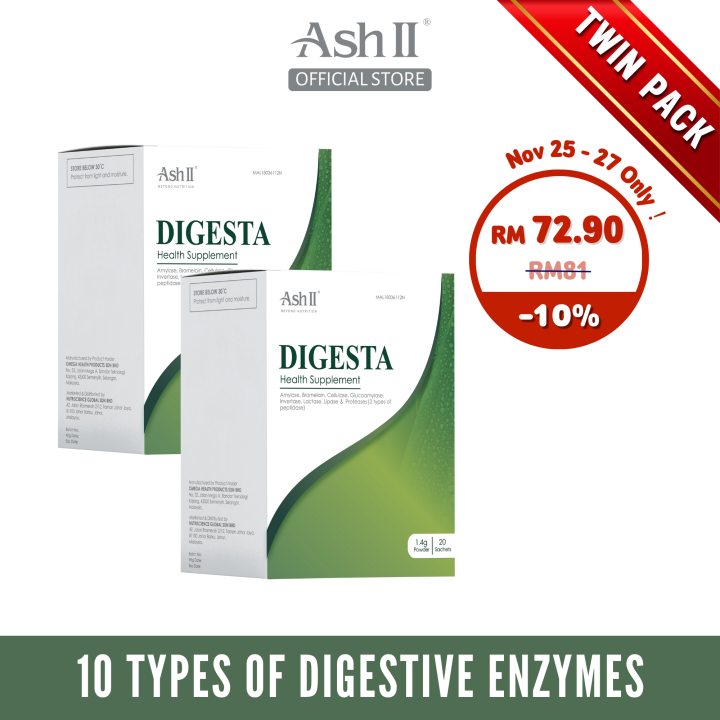 [Nov 25] ASH II DIGESTA for Digestive Health Digestive Enzyme (1.4g x 20 sachets x 2 box) Lazada
