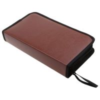 New 80-Discs Portable Leather Storage Bag Zippered Storage Case for CD DVD Hard Disk Album - Brown