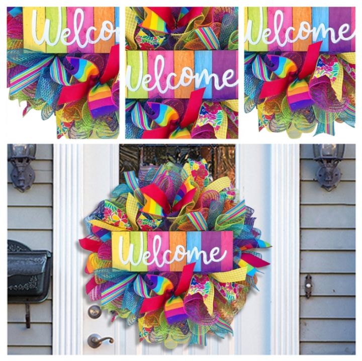 เรนโบว์-welcome-43ซม-ป้าย-ยินดีต้อนรับ-ป้ายยินดีต้อนรับ-พวงหรีด-หรีด-สีรุ้ง-welcome-sign-holy-pride-lgbt-rainbow-wreath-door-hanger-43cm