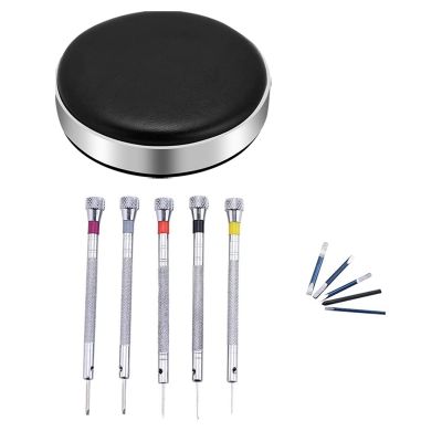 Watch Movement Holder Cushion Watch Pad Watch Moving Support Cushion and 5 Pcs Precision Screwdriver Set Eyeglasses Jewelry Watch Repair Tool with 5 Blades