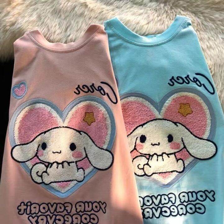 พร้อมส่ง-เสื้อยืดลําลอง-คอกลม-ปักลายสุนัขชินนาม่อน-ทรงหลวม-สไตล์ญี่ปุ่น-สําหรับคู่รัก-v728