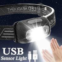 ไฟ LED ชาร์จ USB ได้ไฟฉายคาดหัวแบบพกพาขนาดเล็ก3โหมด,ไฟฉายเซนเซอร์ตรวจการเคลื่อนไหวของร่างกายหัวสำหรับตั้งแคมป์ตกปลาโคมไฟคบเพลิงไฟกลางแจ้ง