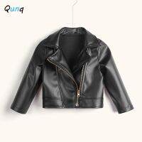 【CW】 Qunq Fall/Winter Ins Boys and Turn down Collar Locomotive Leather Jacket Coat Kids Age 8T