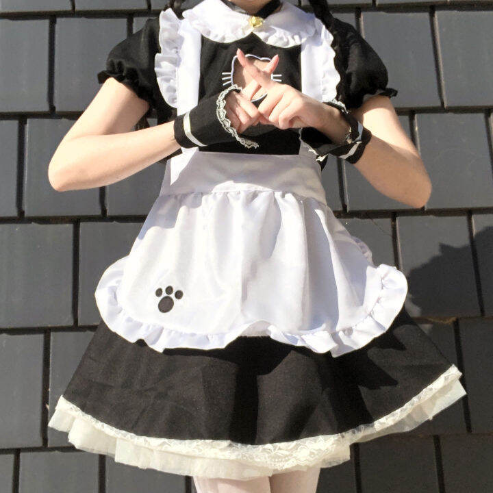 Women Teens Cosplay Dress Cat Maid Costume Cosplay Japanese Black and