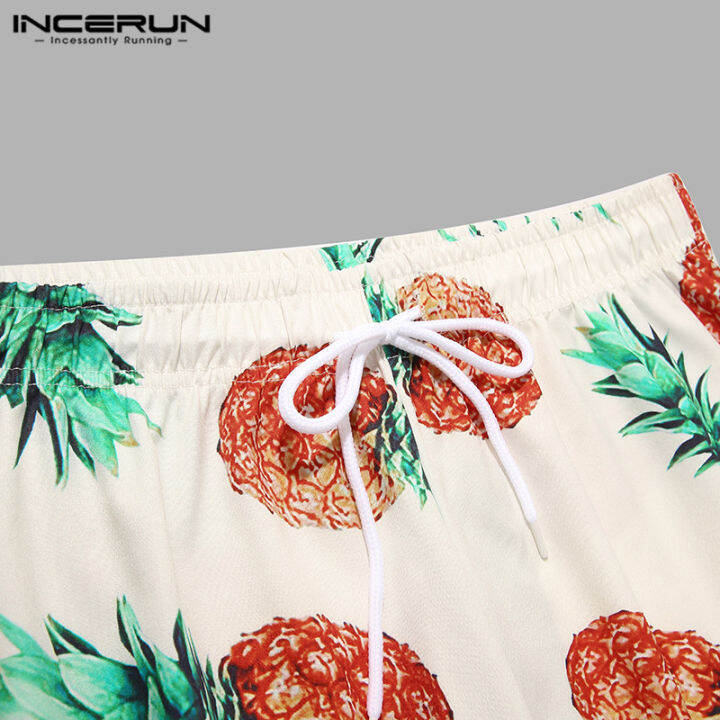 incerun-เสื้อแขนสั้นทรงหลวม-กางเกงขาสั้นพิมพ์ลายแฟชั่นผู้ชาย