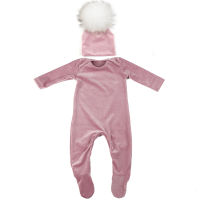 Geebro Newborn Baby Boys Girls Long sleeves Jumpsuits Soft Velvet Footies Baby Bodysuits Clothes pajama Pompon Beanies Hats Set