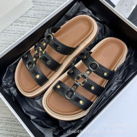 【Original Label】Slippers Womens Thick Sole Leather Face Roman Sandal Flat Bottom Flat Bottom Slippers