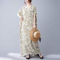 COD DSTGRTYTRUYUY Oladivi Oversized Maxi Long Dress Ladies Plus Size Boho Beach Wear Short Sleeve Elegant Women Summer New Big Casual Dresses 5193 B119