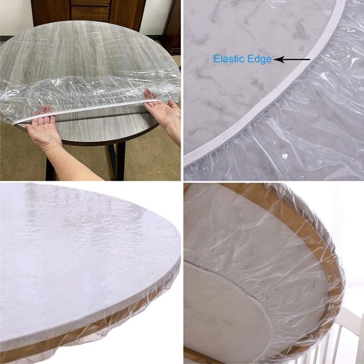 ใหม่2023-ผ้าปูโต๊ะทรงกลมพลาสติกพีวีซีเสื่อโต๊ะกันน้ำใสขอบยางยืดผ้าคลุมโต๊ะจัดเลี้ยง