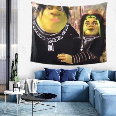 【CW】▥  Shrek Tapestry Wall Hanging Meme Hippie Boho Anime Tapestries Blanket Kawaii Room