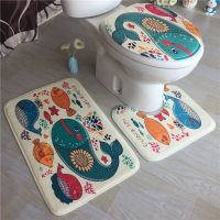 3Pcs Flannel Print Non Slip Pad Absorbent Pedestal Rug Lid Bathroom Carpet Toilet Seat Cover Bath Mat Decoration Accessories Set