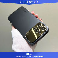 EPTWOO เคสโทรศัพท์แข็งกันกระแทกสำหรับ iPhone 14 13 12 11 Pro Max Plus พร้อมหน้าต่างขนาดใหญ่เคสกันกระแทกเลนส์กระจกในตัวฝาหลังแข็งสีด้านสำหรับ ผู้ชายผู้หญิง YKD-01