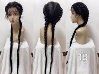 28 inches 360 Lace Braided Wigs for Black Women Spring Twist Braids Wig Synthetic Lace Frontal Wigs with Baby Hairs Woman Wigs Gift ของขวัญ