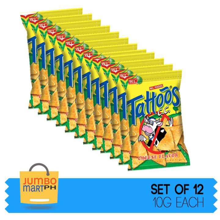 WL FOODS TATTOOS CORN CHIPS CHEESE FLAVOR 10G / PACK OF 12 Lazada PH