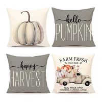 Fall Outdoor Pillow Covers, Set of 4 Waterproof Throw Pillow Cases, Thanksgiving Cushion Decor for Home