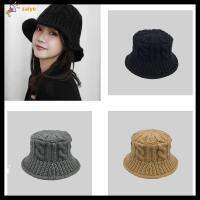 ZAIYE สายถักนิตติ้งหนาๆสำหรับฤดูหนาว,สีทึบกันแดดกลางแจ้ง Topi Bucket หมวกชาวประมงถักลายทาง