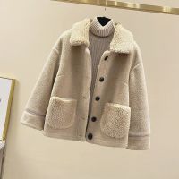 [COD] and winter casual lamb plush coat womens new version short grain velvet single piece plus