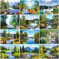 MomoArt 5D DIY Diamond Painting Tree Waterfall Picture Of Rhinestone Diamond Embroidery Scenery Mosaic Needlework Decor For Home