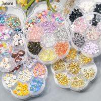 JETANS Bear Rivet พลอยเทียมโบว์ลูกปัดออโรร่าคริสตัลแบบทำมือ Perlengkapan Nail Art อุปกรณ์ทำเล็บแบบผสมชุดเครื่องการตกแต่งศิลปะเล็บ3D