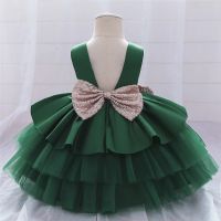 NNJXD Summer Baby Girl 1st Birthday Princess Christening Gown Bowknot Dress Flower Wedding Girls Infant Ball Gowns