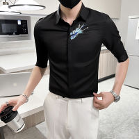 Chinese Style Embroidery Shirts for Men Half Sleeve Casual Shirt Slim Business Social Dress Shirt Streetwear Party Tuxedo Blouse