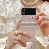 สำหรับ Samsung Galaxy Z Flip 4 3 5G เคสสร้อยข้อมือรูปโบว์3D เคสมือถือกันกระแทกสำหรับ Samsung Z Flip4 Flip3