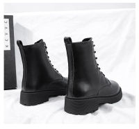 kasut perempuan Fashion new Martin boots female student Korean version thick soles thick front lacing black boot female shoes