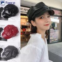 FEECE Pure Color Elegant Duck Tongue Cap PU Leather Beret Hat Octagonal Cap