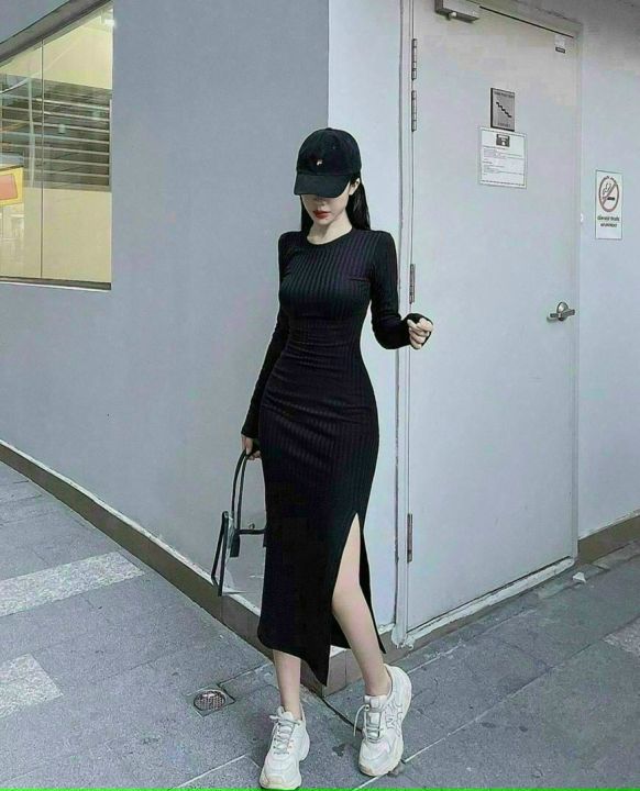 Váy ôm body màu đen thiết kế xẻ hông cực tôn dáng  DN227  AloraShop21