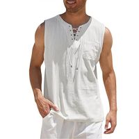 Mens Linen Tank Tops Summer Sleeveless T-Shirt Solid Color Loose Cotton Linen Shirt Casual Cotton Eurocode Linen Vest