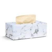 Rectangular Marble PU Leather Facial Tissue Box Cover Napkin Holder Paper Towel Dispenser Container for Home Office Car Decor