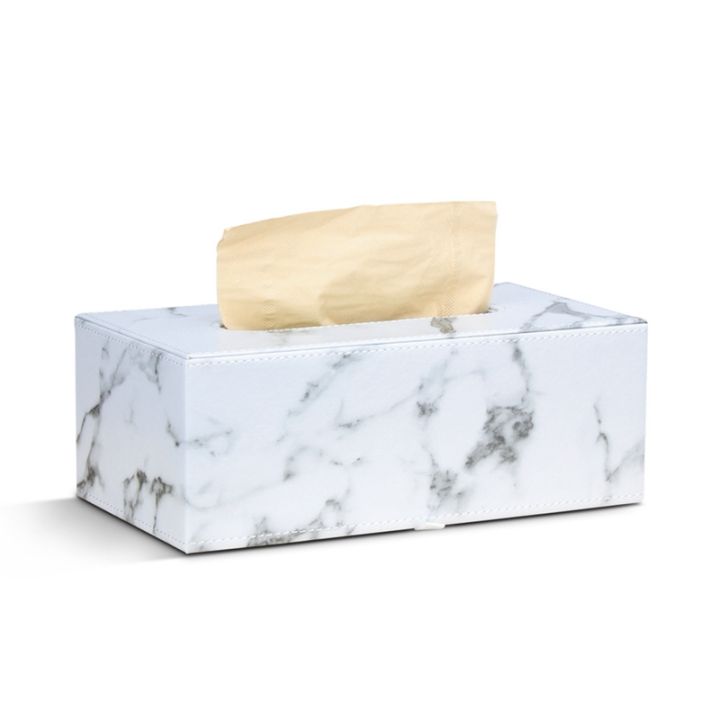 Rectangular Marble Pu Leather Facial Tissue Box Cover Napkin Holder Paper Towel Dispenser