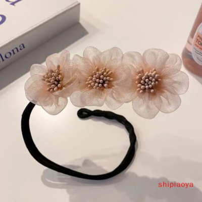 Shipiaoya เครื่องประดับผมอุปกรณ์ทำผมถักสำหรับผู้หญิงเครื่องประดับสวมหัวหวานที่คาดผมดอกไม้ผ้าชีฟองเครื่องมือจัดแต่งทรงผม DIY