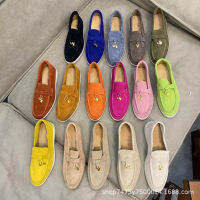 【จัดส่งฟรี】Loro * Piana Pure Original Soft Sole Comfortable Lefu Shoes, Single Shoe, One Step Flat Bottom Tassel Womens Shoes