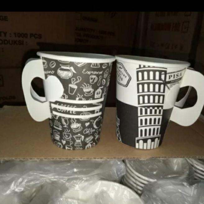 PAPER CUP 9 OZ HANDLE MOTIF Gelas Kertas gagangan Gelas Kopi Panas ...