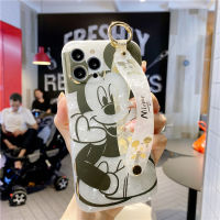 Minnie Bronzing Soft Phone Case for iPhone 13 12 11 Pro Max X XR 7 8 Plus SE Cartoon Phone Cover with Wristband