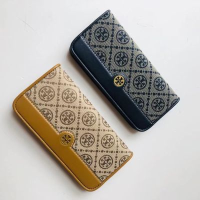 2023 new Tory Burch Ladys 2022 T Monogram Two Colors Jacquard Slim Wallet Snap-off Long Wallet