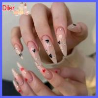 เล็บฝรั่งเศสปลอม DILER ยาว Stiletto ขาวดำรักเล็บปลอมหัวใจแฟชั่นเล็บปลอมคลุมทั้งหมด DIY