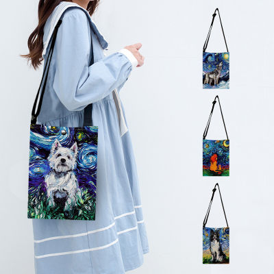 Van Gogh Dog Under Strarry Night Print Mini Shoulder Bag Women Handbags Purse Uni Crossbody Bags Travel Outdoor School