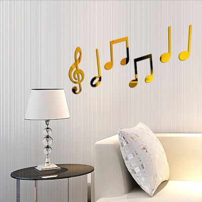 Fashion Note Shape Mirror Wall Sticker Removable Music Room Bedroom Background Art Sticker DIY Acrylic Home Decor Accessories Tapestries Hangings